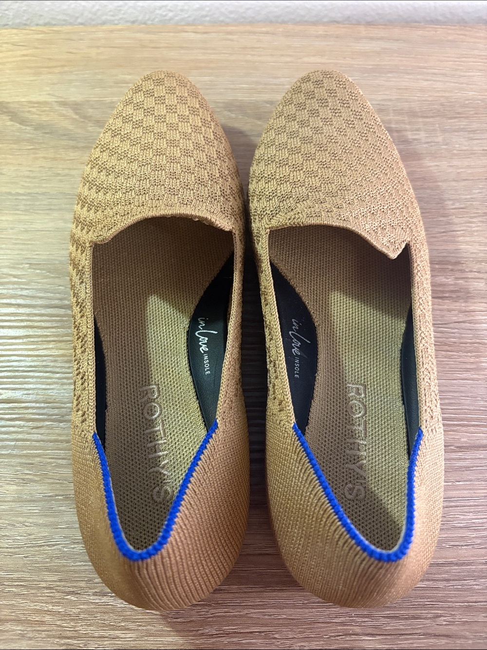 Rothy's Tan Knit Slip-On Loafers with Blue Trim-Accepting Offers! - Picture 7 of 9